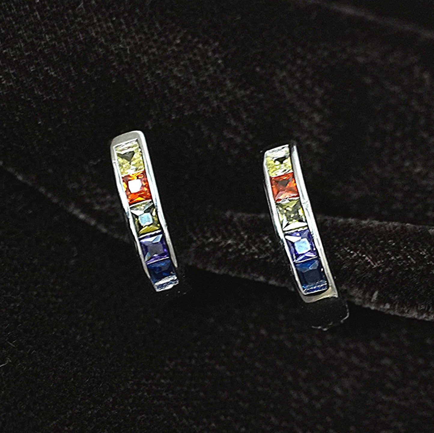 Women’s Sterling Silver Earrings – Rainbow Gemstone Hoops (1.4 cm)