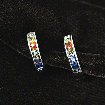 Women’s Sterling Silver Earrings – Rainbow Gemstone Hoops (1.4 cm)