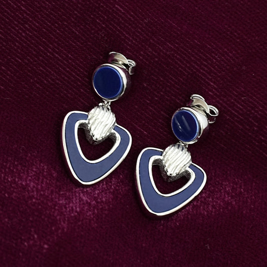 Women’s Sterling Silver Earrings – Blue & Silver Geometric Design (2.5 cm)