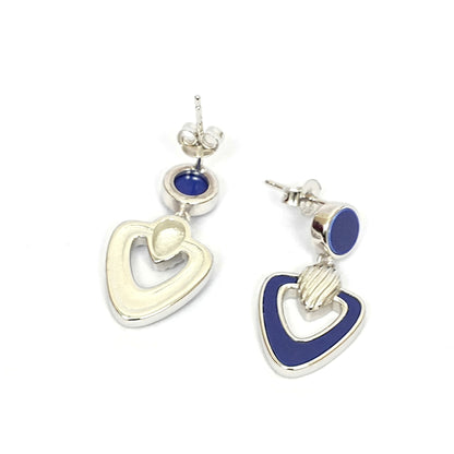Women’s Sterling Silver Earrings – Blue & Silver Geometric Design (2.5 cm)