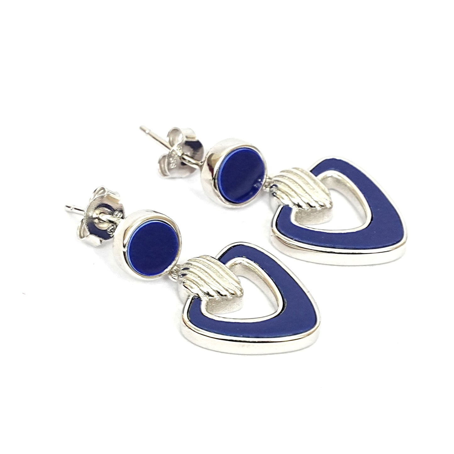 Women’s Sterling Silver Earrings – Blue & Silver Geometric Design (2.5 cm)