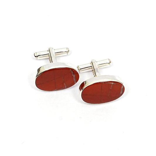 Sterling Silver Cufflinks – Oval Motif with Hematite Stone