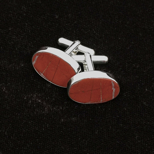 Sterling Silver Cufflinks – Oval Motif with Hematite Stone