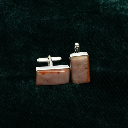 Sterling Silver Cufflinks – Rectangular Motif with Hematite Stone