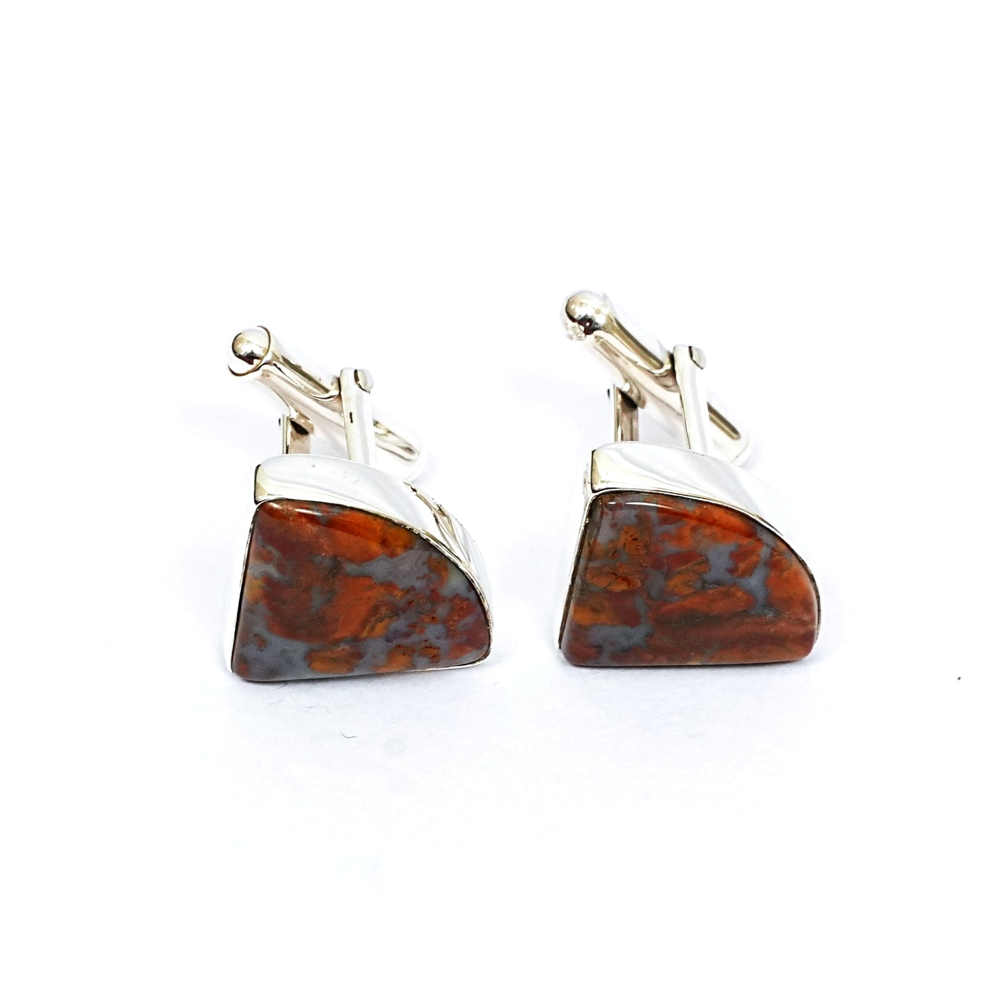 Sterling Silver Cufflinks – Triangular Motif with Hematite Stone