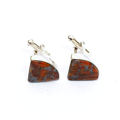Sterling Silver Cufflinks – Triangular Motif with Hematite Stone