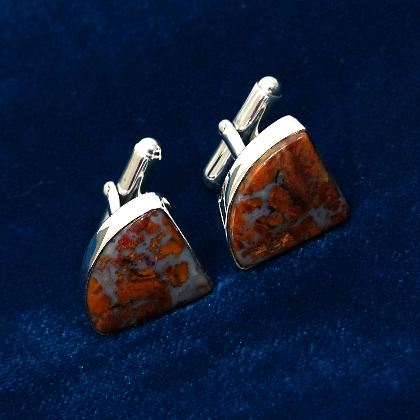 Sterling Silver Cufflinks – Triangular Motif with Hematite Stone