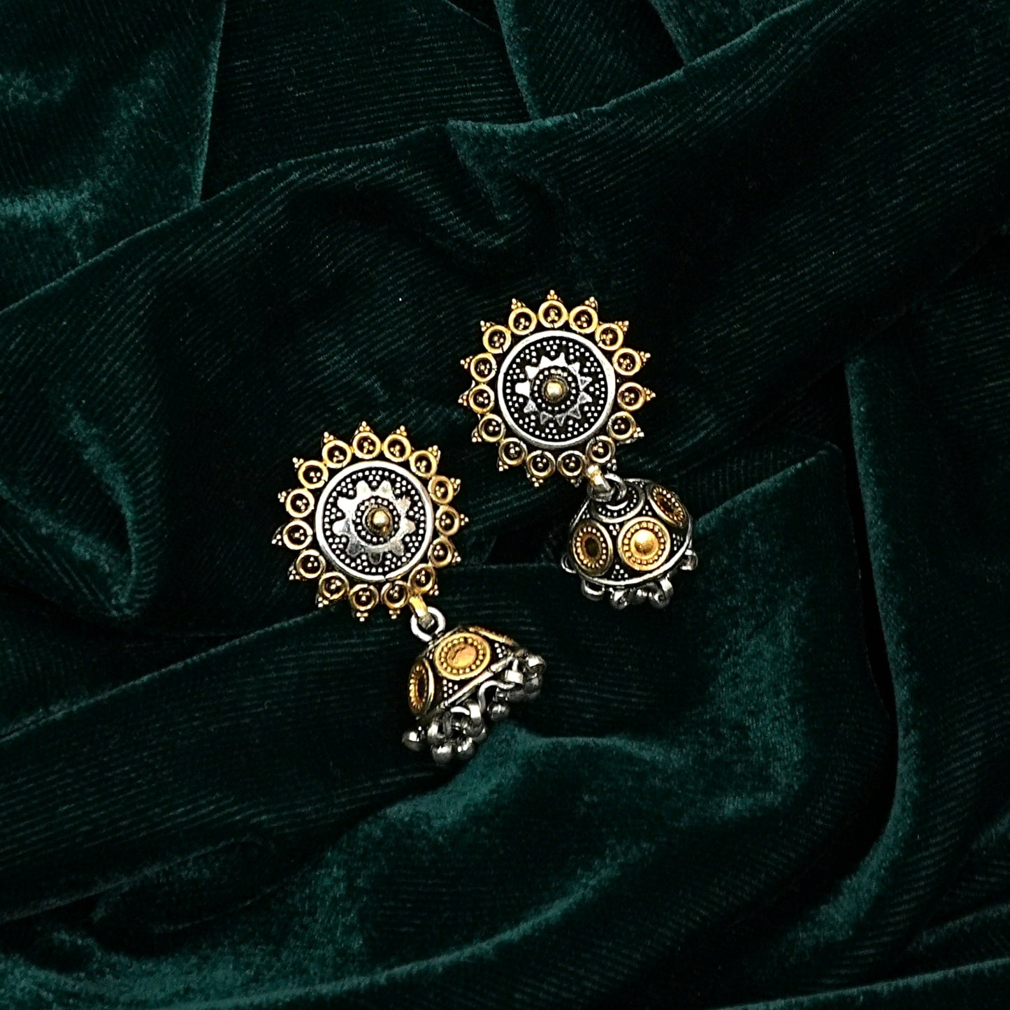 Women’s Sterling Silver Earrings – Sunburst Jhumka (4.25 cm)