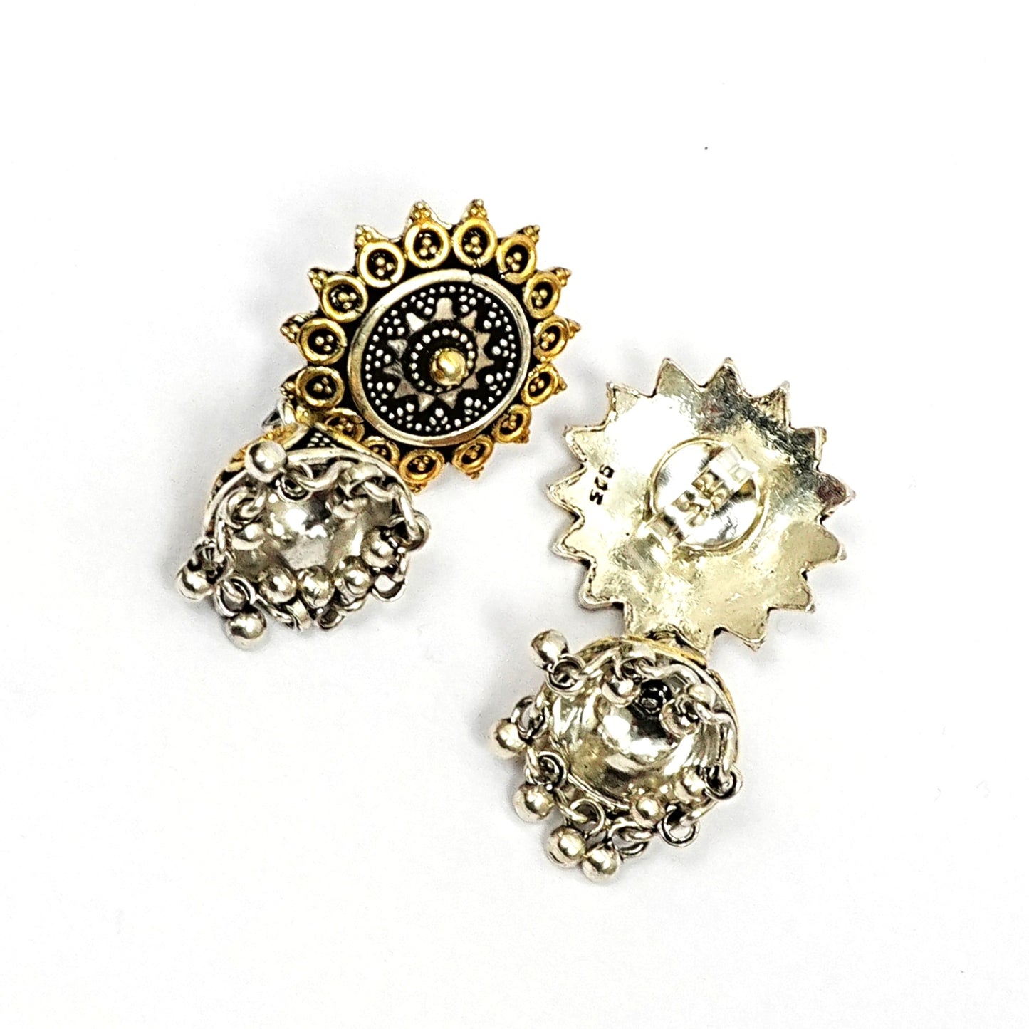 Women’s Sterling Silver Earrings – Sunburst Jhumka (4.25 cm)