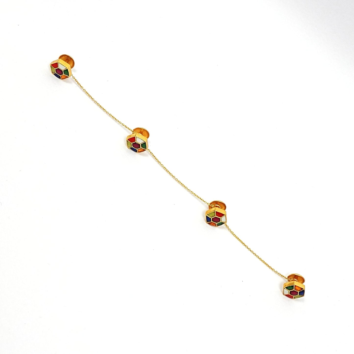 Men’s Sterling Silver Kurta Buttons – Gold-Plated Meenakari Hexagonal Set