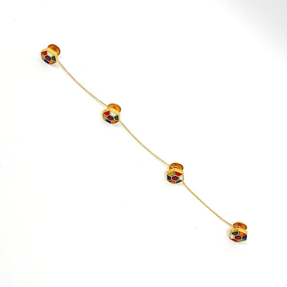 Men’s Sterling Silver Kurta Buttons – Gold-Plated Meenakari Hexagonal Set