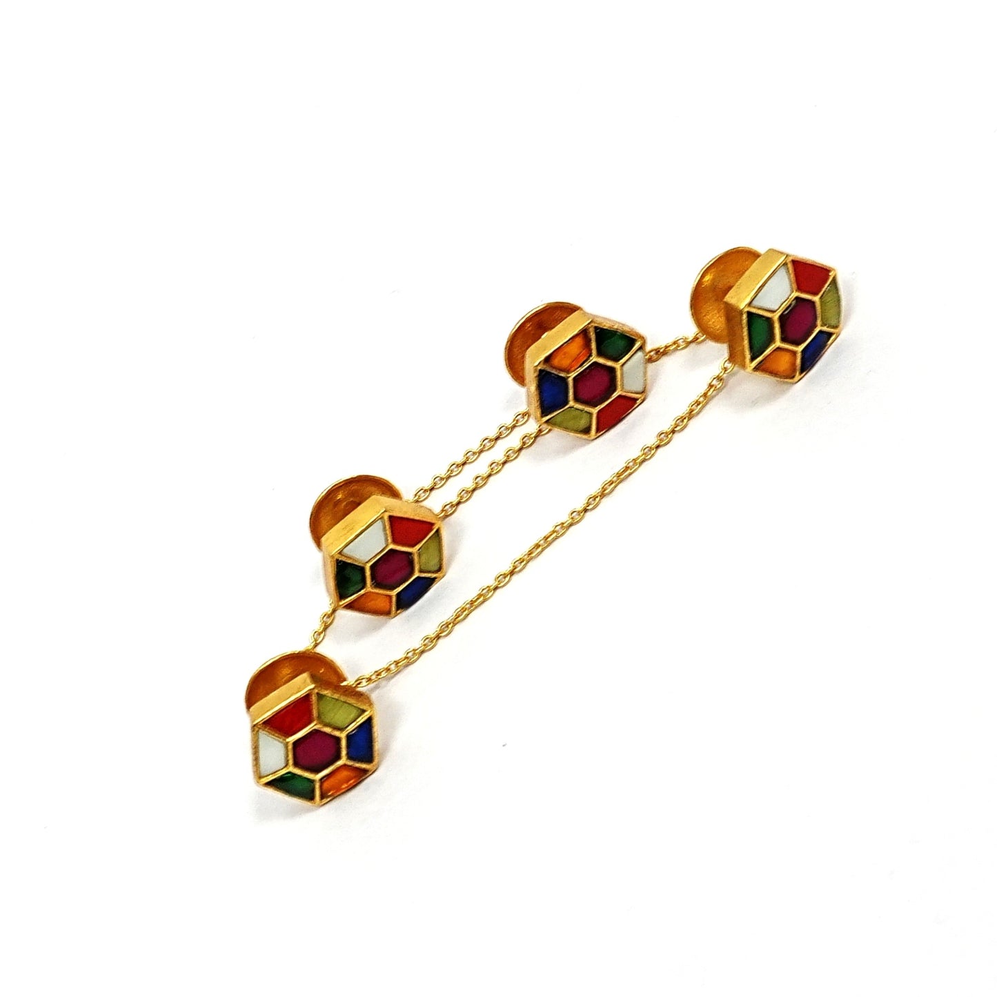 Men’s Sterling Silver Kurta Buttons – Gold-Plated Meenakari Hexagonal Set