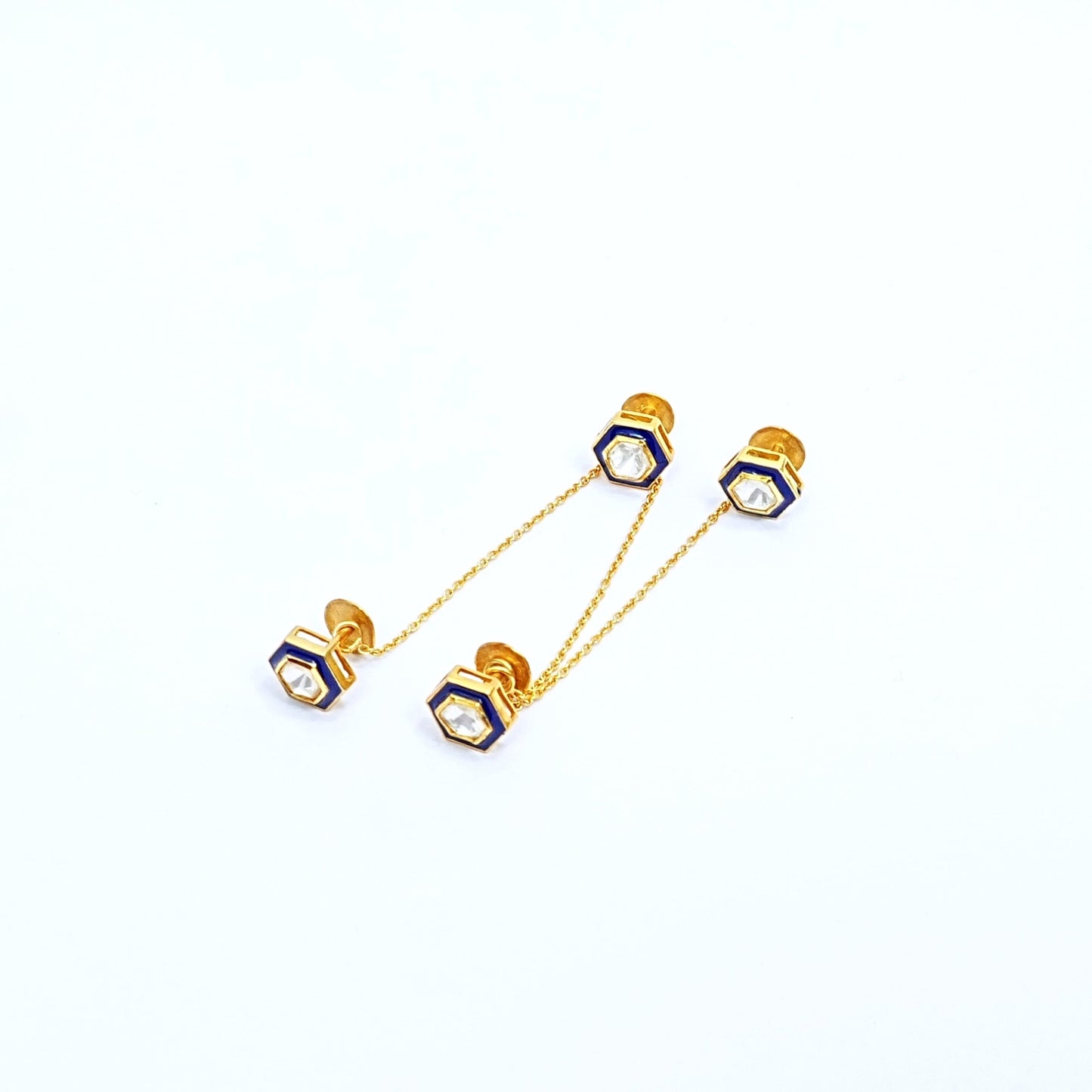 Men’s Sterling Silver Kurta Buttons – Gold-Plated Moissanite & Enamel Set (Standard Size)