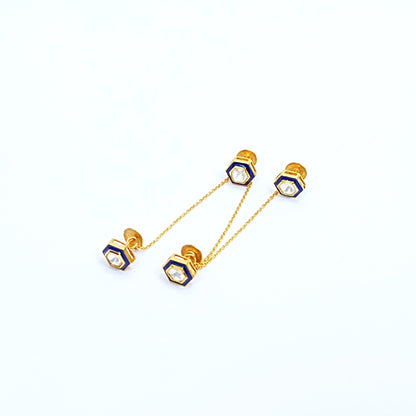 Men’s Sterling Silver Kurta Buttons – Gold-Plated Moissanite & Enamel Set (Standard Size)
