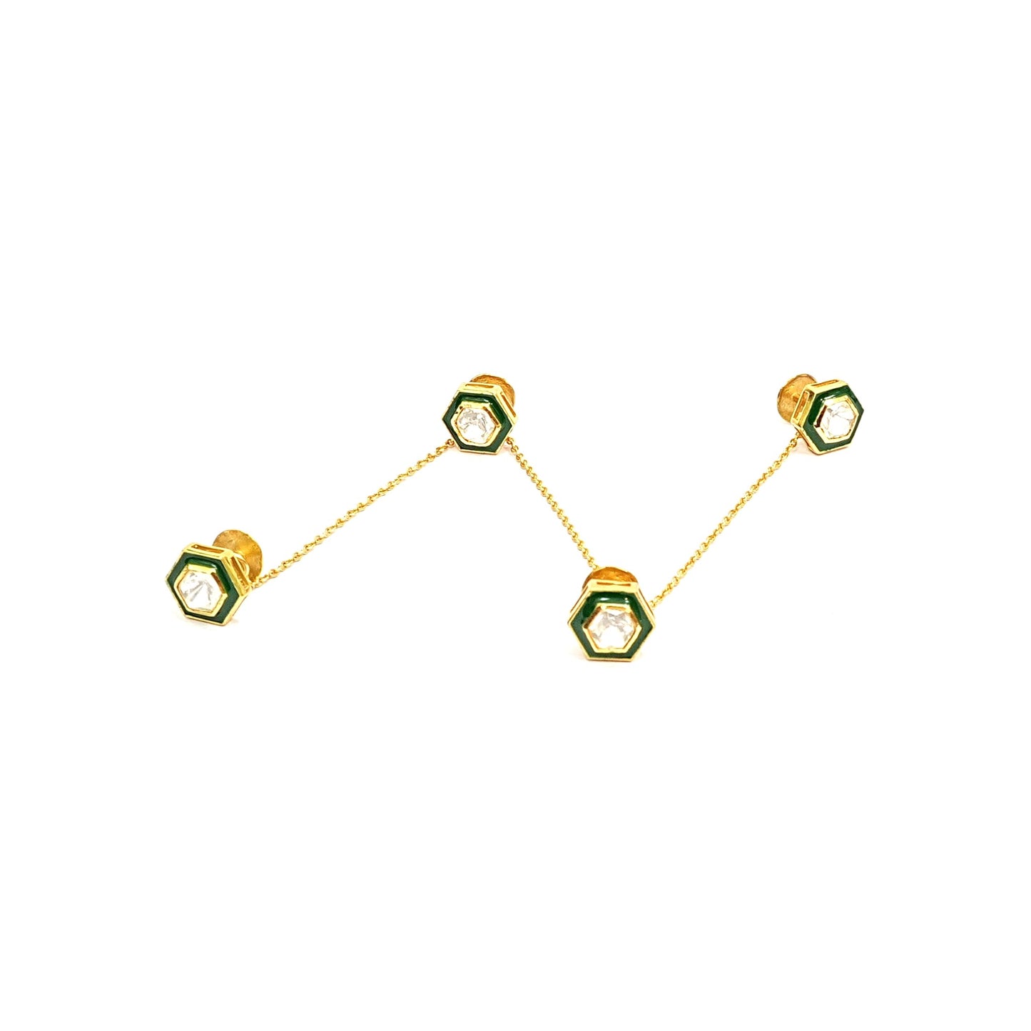 Men’s Sterling Silver Kurta Buttons – Gold-Plated Moissanite & Green Enamel Set (Standard Size)