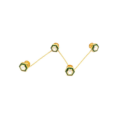 Men’s Sterling Silver Kurta Buttons – Gold-Plated Moissanite & Green Enamel Set (Standard Size)