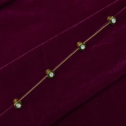 Men’s Sterling Silver Kurta Buttons – Gold-Plated Moissanite & Green Enamel Set (Standard Size)