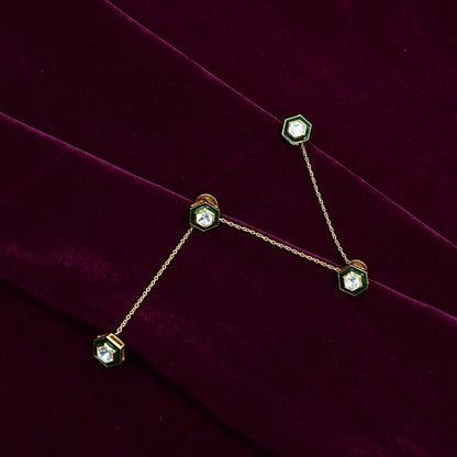 Men’s Sterling Silver Kurta Buttons – Gold-Plated Moissanite & Green Enamel Set (Standard Size)