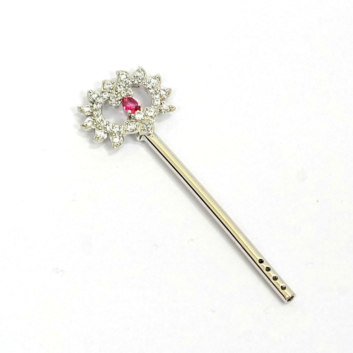 Sterling Silver Krishna Bansuri – Ornate Design with Gemstones (2.25 inch)
