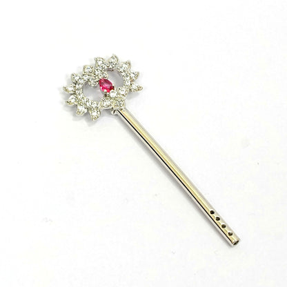Sterling Silver Krishna Bansuri – Ornate Design with Gemstones (2.25 inch)
