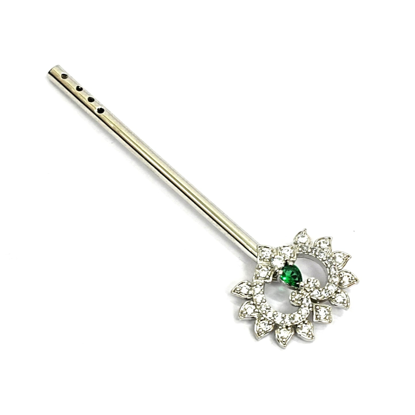 Sterling Silver Krishna Bansuri – Ornate Design with Gemstones (2.25 inch)