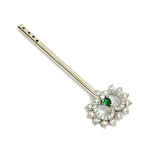 Sterling Silver Krishna Bansuri – Ornate Design with Gemstones (2.25 inch)