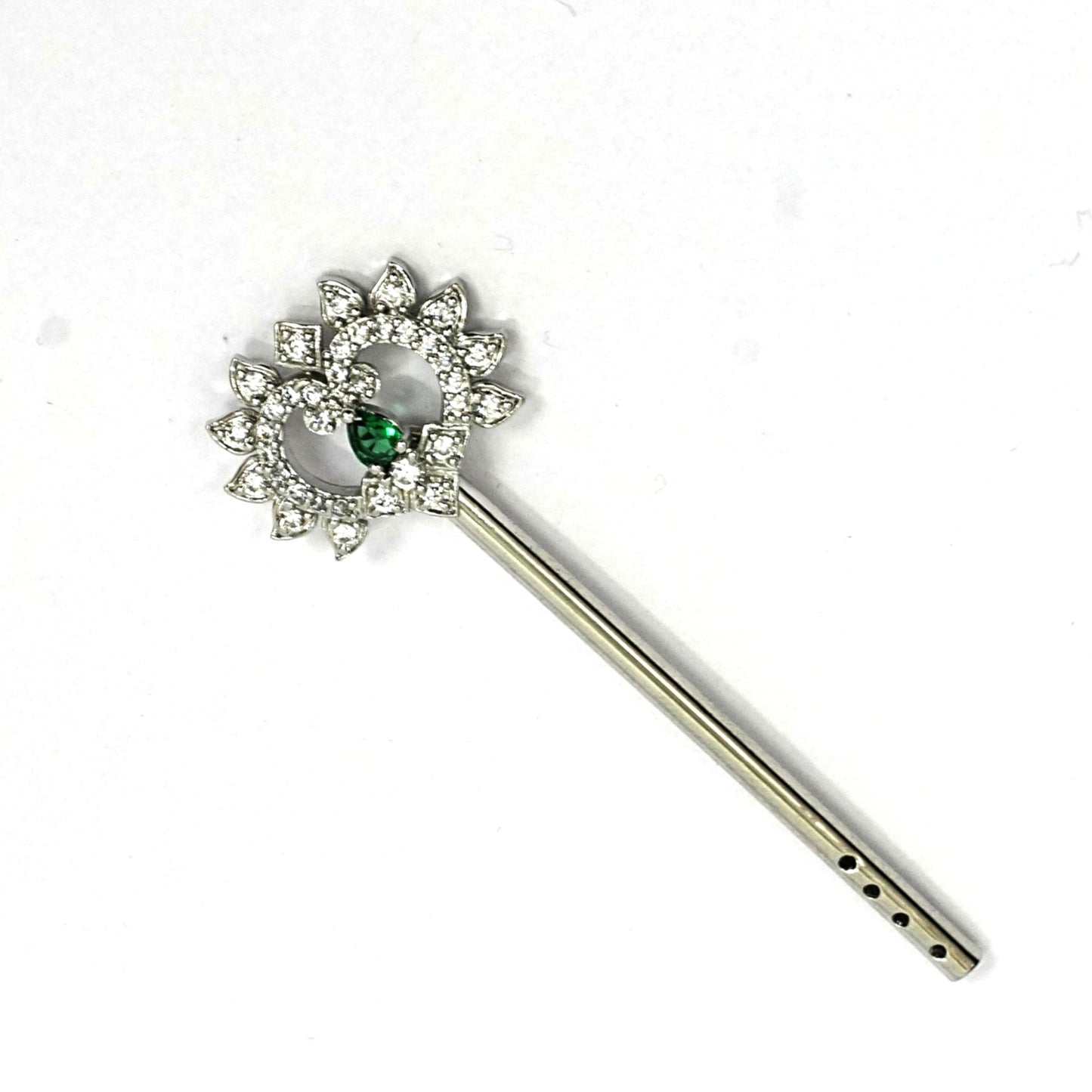 Sterling Silver Krishna Bansuri – Ornate Design with Gemstones (2.25 inch)