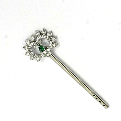 Sterling Silver Krishna Bansuri – Ornate Design with Gemstones (2.25 inch)
