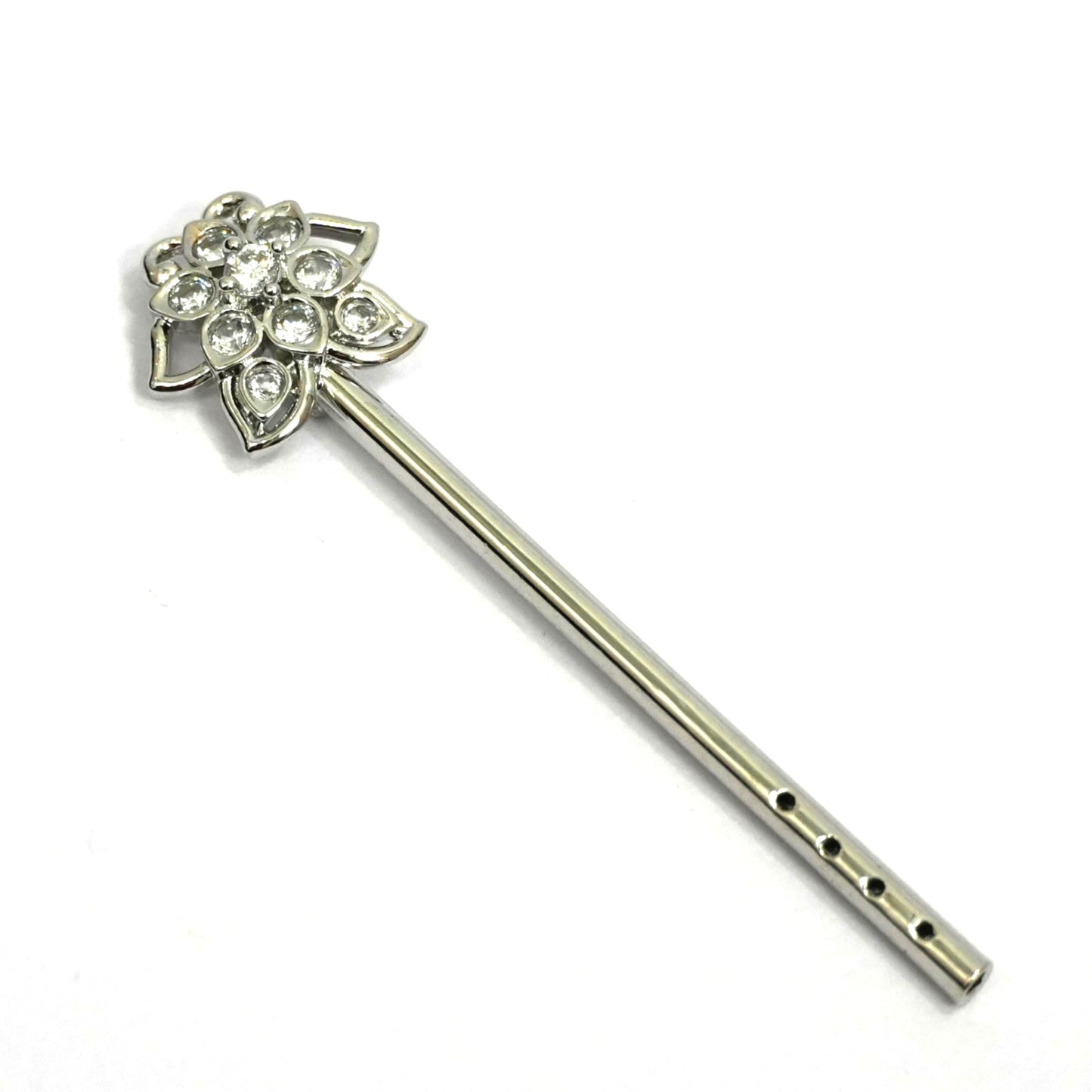 Sterling Silver Krishna Bansuri – Floral Gemstone Design (2.25 inch)