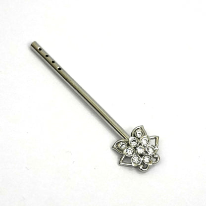 Sterling Silver Krishna Bansuri – Floral Gemstone Design (2.25 inch)