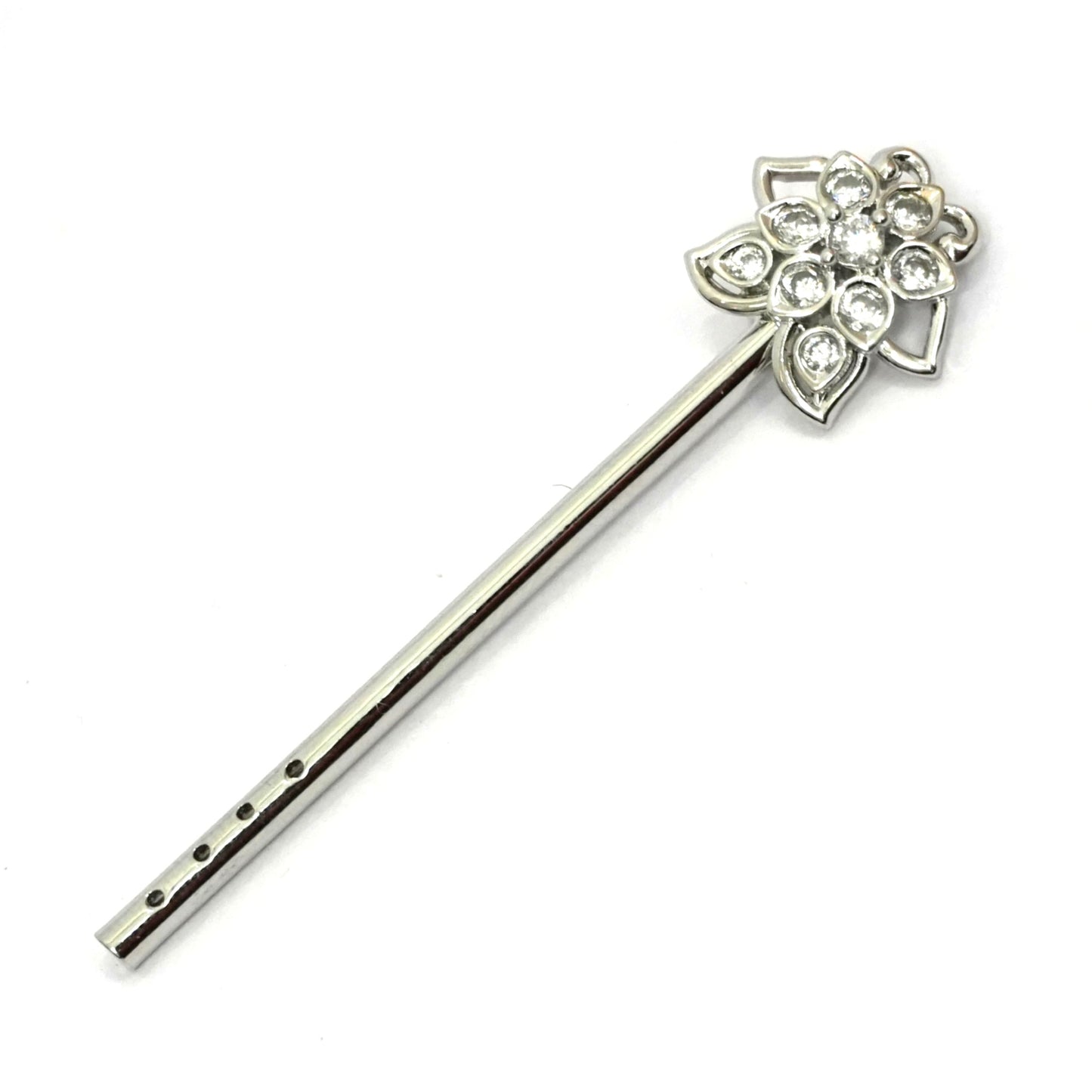 Sterling Silver Krishna Bansuri – Floral Gemstone Design (2.25 inch)