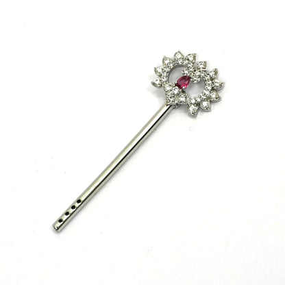 Sterling Silver Krishna Bansuri – Ornate Design with Gemstones (2.25 inch)