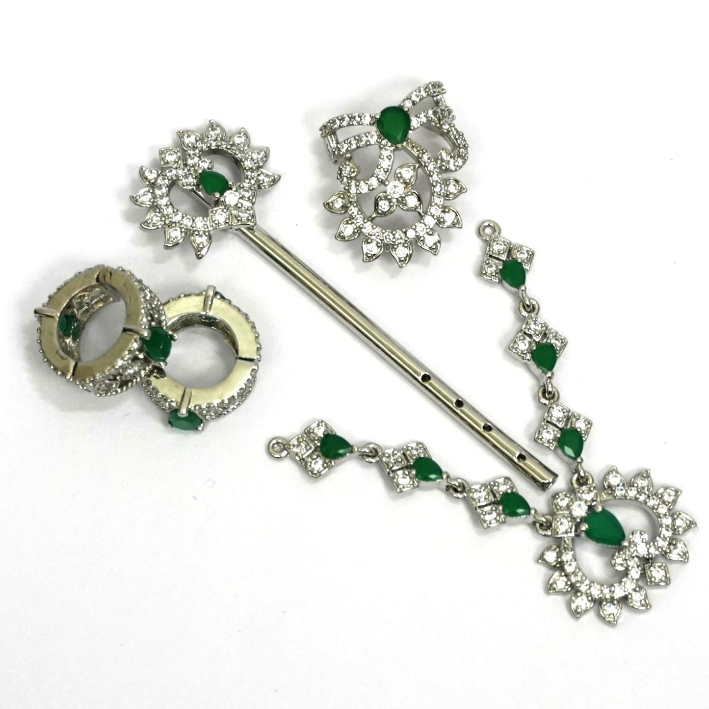 Sterling Silver Krishna Accessories Set – Bansuri, Mala, Mukut & Kade