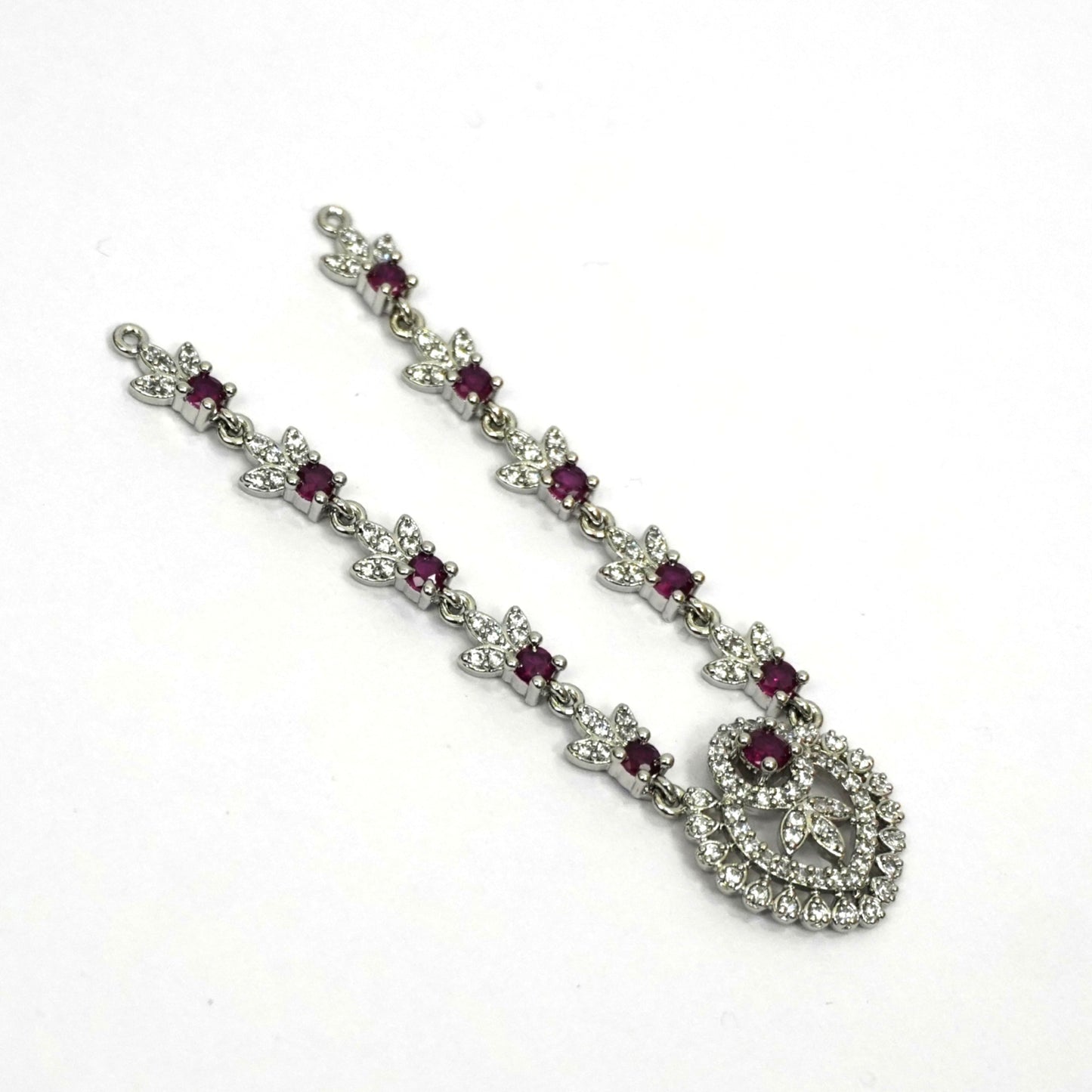 Sterling Silver Krishna Accessories Set – Bansuri, Mala, Mukut & Kada (Red Gemstones)