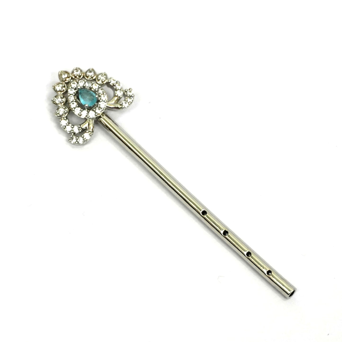 Sterling Silver Krishna Accessories Set – Bansuri, Mala, Mukut & Kada (Turquoise Gemstones)