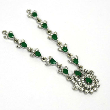 Sterling Silver Krishna Accessories Set – Bansuri, Mala, Mukut & Kada (Green Gemstones)