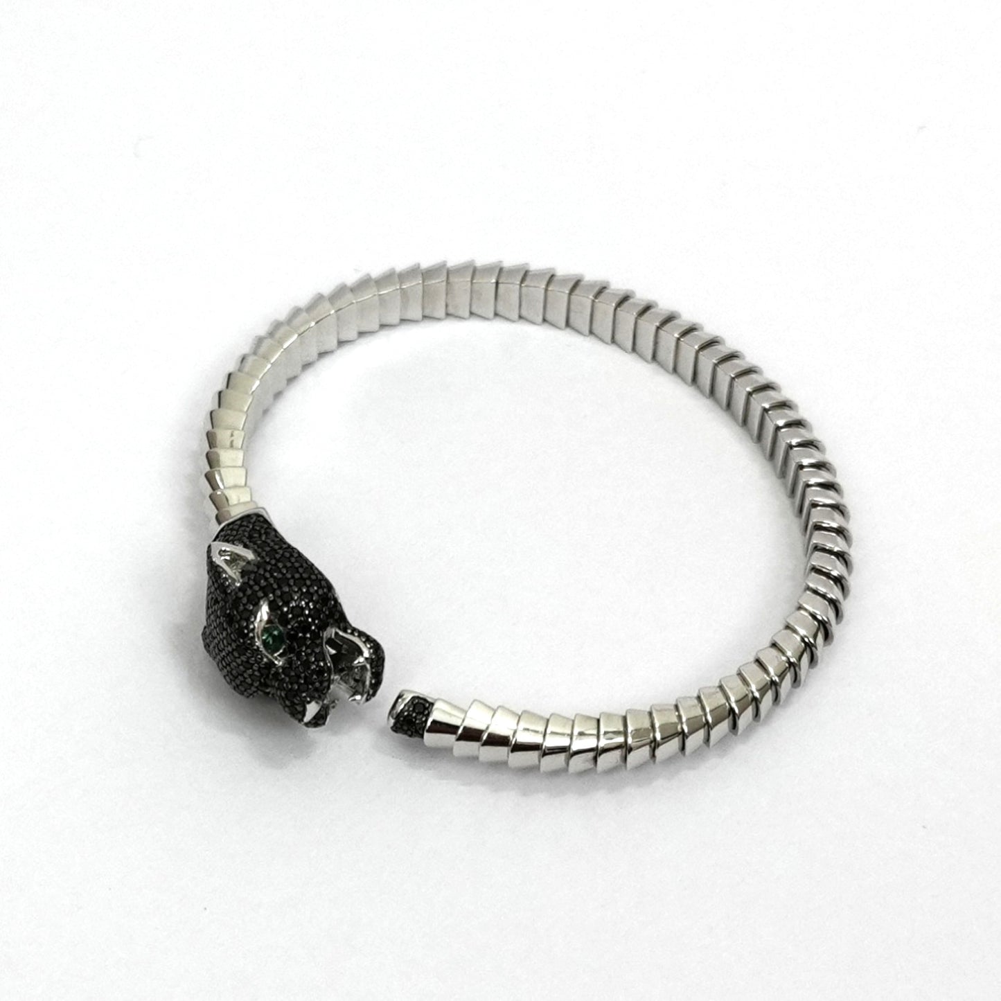 Sterling Silver Panther Bracelet – Luxury Design with Gemstone Eyes