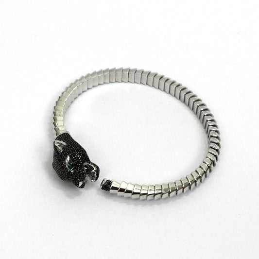 Sterling Silver Panther Bracelet – Luxury Design with Gemstone Eyes