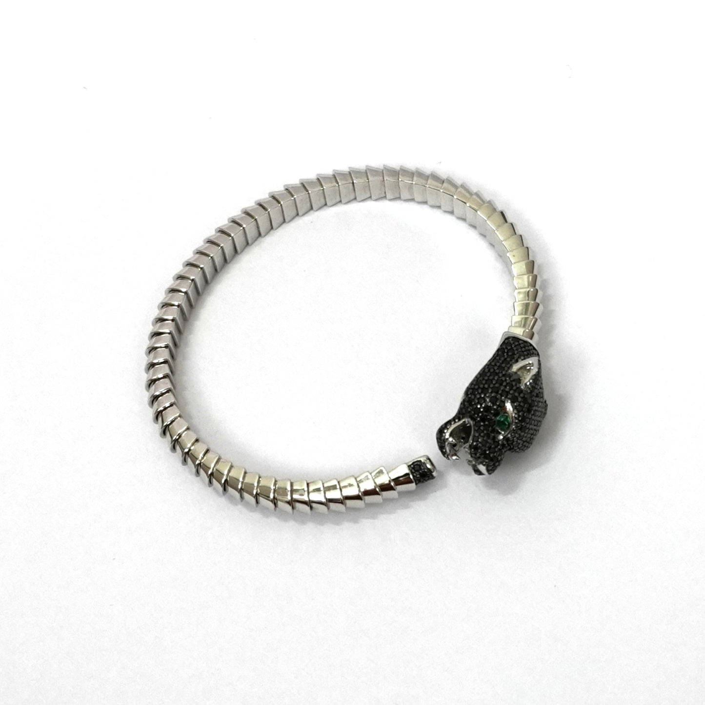 Sterling Silver Panther Bracelet – Luxury Design with Gemstone Eyes
