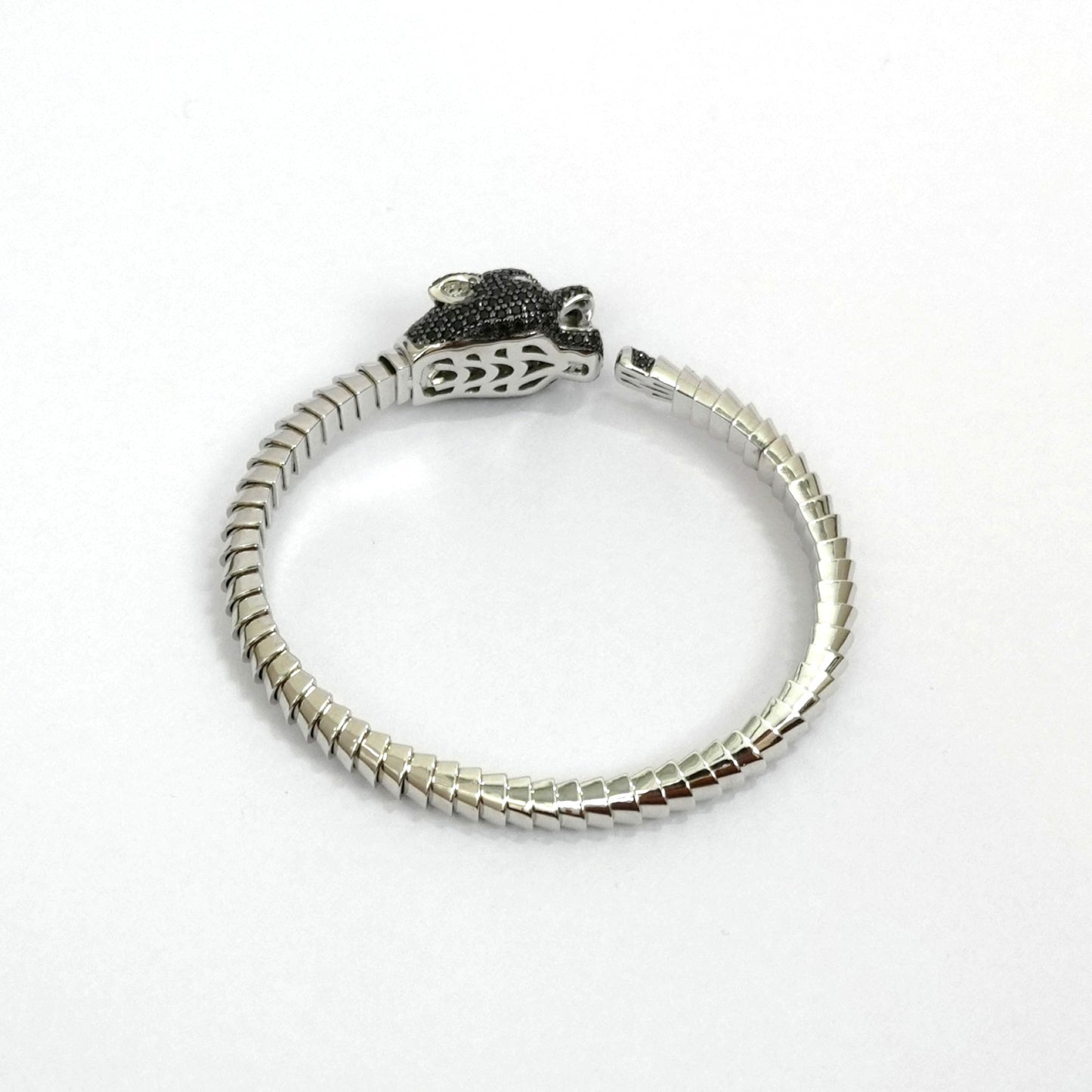 Sterling Silver Panther Bracelet – Luxury Design with Gemstone Eyes