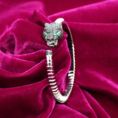 Sterling Silver Panther Bracelet – Luxury Design with Gemstone Eyes