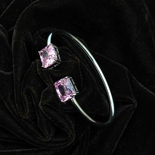 Sterling Silver Bracelet – Dual Pink Gemstone Design