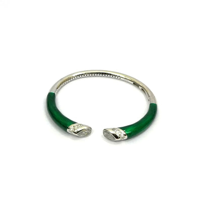 Sterling Silver Bracelet – Green Enamel & White CZ Design