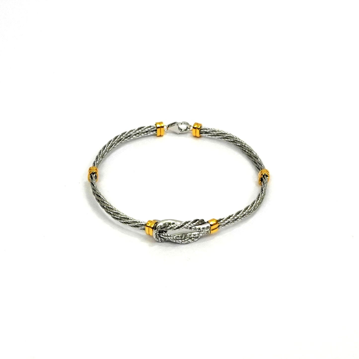 Sterling Silver Cable-Inspired Bracelet – Knot Design with CZ Accents