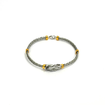 Sterling Silver Cable-Inspired Bracelet – Knot Design with CZ Accents