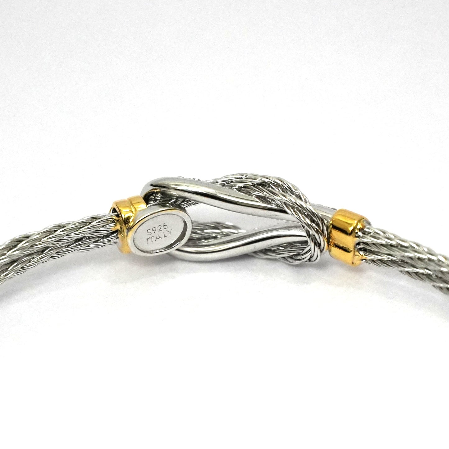Sterling Silver Cable-Inspired Bracelet – Knot Design with CZ Accents