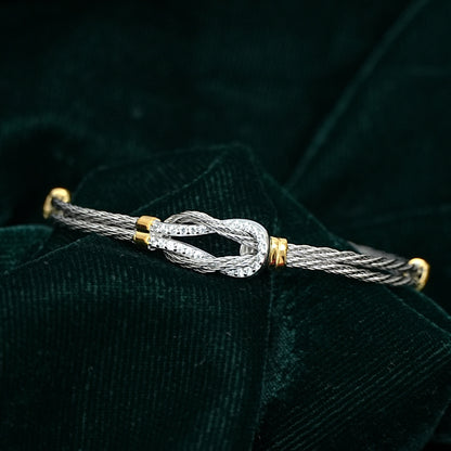 Sterling Silver Cable-Inspired Bracelet – Knot Design with CZ Accents