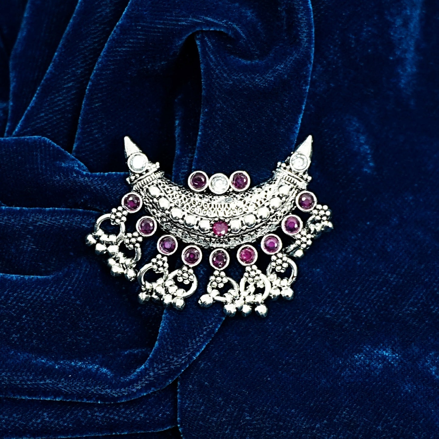 Sterling Silver Necklace – Floral Motif with Pink Ruby Gemstones