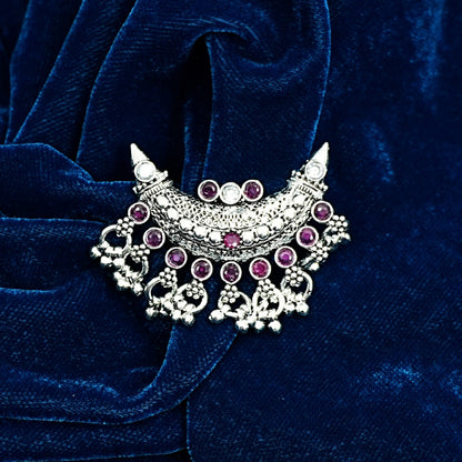 Sterling Silver Necklace – Floral Motif with Pink Ruby Gemstones