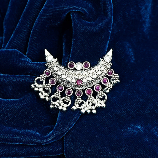 Sterling Silver Necklace – Floral Motif with Pink Ruby Gemstones